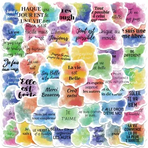 French Inspirational English Quotes Watercolor Series Decorative Stickers Waterproof PVC Luggage Laptop Phone Decals