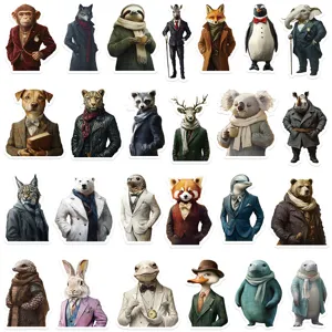 Dapper animal portrait stickers stylish gentleman vintage waterproof decals for laptop suitcase DIY.