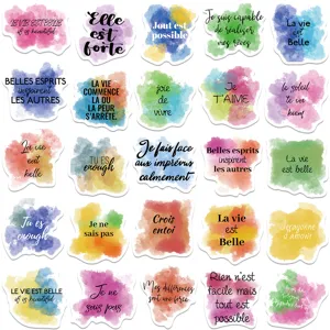 Waterproof French motivational watercolor stickers for laptop luggage decoration.
