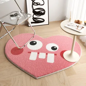 Alfombra esponjosa rosa en forma de corazón con diseño de cara linda, esterilla antideslizante.