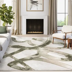 Luxury geometric area rug, soft cashmere-like material with modern abstract lines for living room.