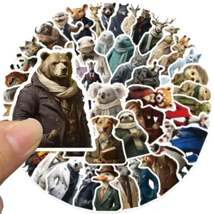 Gentleman animal sticker pack, 50pcs vintage dressed animal waterproof DIY laptop decals.