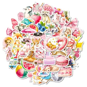 50pz simpatici adesivi per cartoni animati ad acquarello rosa impermeabili adesivi fai da te