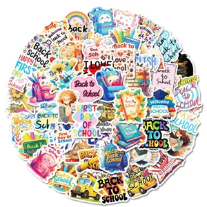Back to school stickers pack waterproof vinyl cute stationery decal for kids students 50pcs
