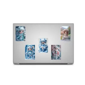 Detail view of cute cartoon elf doll stickers, perfect for personalizing laptops and cases.