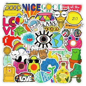 Waterproof cartoon doodle stickers pack, colorful cute vinyl decal for laptop water bottle.