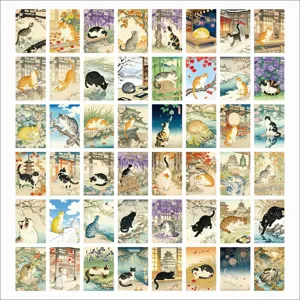 Cute retro Japanese Ukiyo-e style cat stickers waterproof decorative art decals for journaling.