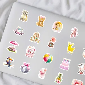 Set adesivi cartoon acquerello rosa, decalcomanie graffiti animali impermeabili per laptop.