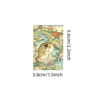Cat sticker detail view, vintage Japanese Ukiyo-e style illustration, waterproof decor.