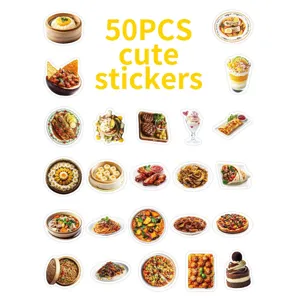 50pcs cute food stickers waterproof aesthetic cartoon decals for laptop phone water bottle