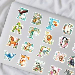 Wasserdichte Tier-Alphabet-Aufkleber, süße Aquarell-Sticker für Laptop und Koffer DIY.