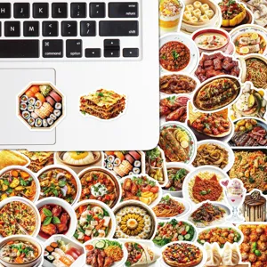 50Pcs food waterproof stickers set, cute aesthetic decals for laptop and water bottle.
