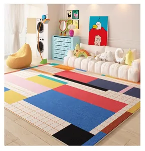 Dopamine living room rug geometric anti-slip wear-resistant crystal velvet sofa floor mat
