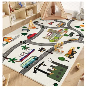 Kids road play mat crystal velvet non-slip nursery room carpet washable floor rug