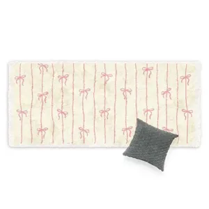 Accogliente tappeto da comodino in finto cashmere con fiocco rosa, tappetino antiscivolo morbido.