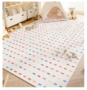 Close-up detail of the colorful dash pattern baby crawling mat in a cozy nursery scene setup.