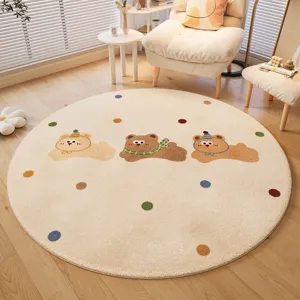 Cute Cartoon Animal Print Round Rug Soft Polyester Cashmere Look Area Rug Non Slip Floor Mat For Living Room Bedroom