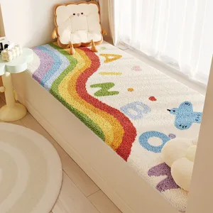 Cute cartoon rainbow bay window mat plush soft non-slip balcony cushion home decor cozy rug