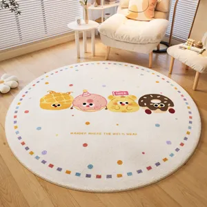 Cute cartoon round living room rug, soft imitation cashmere material, cozy home decor easy care.