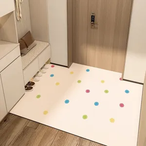 Non-slip PVC entry door mat with colorful floral pattern, durable leather floor mat.
