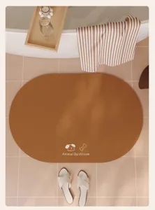 Tappetino da bagno ovale marrone in terra diatomacea, antiscivolo assorbente per casa.