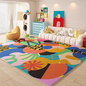 Colorful dopamine abstract geometric living room rug, soft crystal velvet, non-slip floor mat.