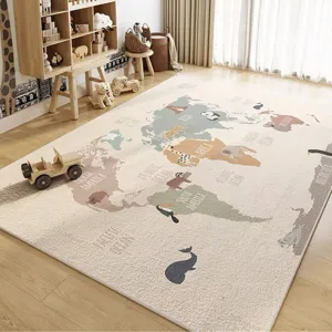 Bonita alfombra infantil mapa del mundo de dibujos animados terciopelo suave decoración