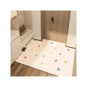 PVC leather entrance floor mat, anti-slip home door mat with cute crescent moon patterns.