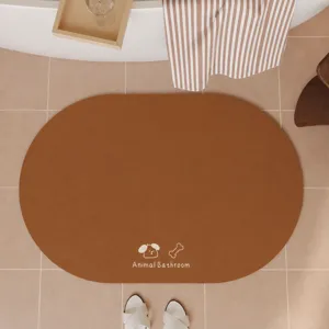 Tappeto da bagno ovale minimalista in diatomite assorbente antiscivolo marrone