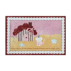 Cute Girly Cartoon Printed PVC Silk Loop Door Mat Non-Slip Wear-Resistant Entrance Floor Mat Home Decor Welcome Mat