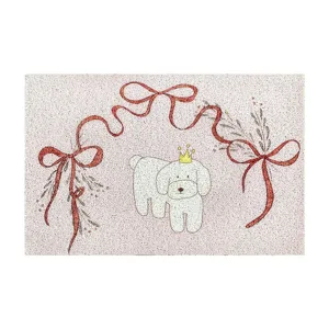 Cute crown dog pattern PVC loop doormat for home entrance, non-slip floor mat, detail view.