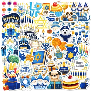Hanukkah Stickers Waterproof Vinyl Decals Cute Cartoon Animals Food Candles Graffiti Decorative Stickers For Party