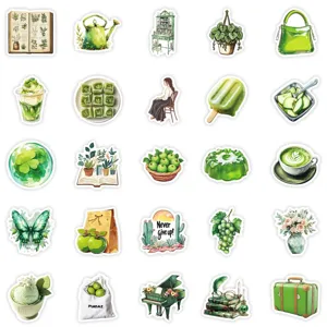 Green aesthetic stickers set waterproof nature botanical decorative decals for laptop journal