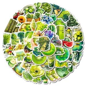 50pcs green aesthetic stickers pack nature plant fruit creative DIY waterproof vinyl decals