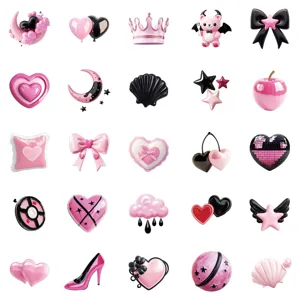 Joli ensemble d'autocollants 3D noir et rose, autocollants déco style cool pour les loisirs.