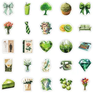 Green aesthetic stickers set, nature botanical waterproof decals for journaling craft laptop.