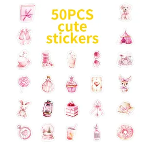 50pcs cute pink stickers aesthetic waterproof vinyl decal for laptop water bottle luggage