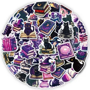 50 Stk. Gotische schwarze Katze Aufkleber wasserdicht magische Bücher DIY Deko Sticker