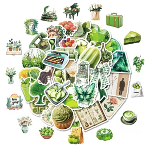50pcs green aesthetic stickers nature plant vintage decorative decals for journal laptop suitcase