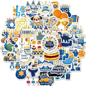 50 Pcs Hanukkah Stickers Cute Cartoon Animal Menorah Waterproof Decals Pack for Laptop