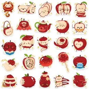 Cute cartoon apple stickers set, kawaii fruit waterproof decals for laptop phone diary DIY art.