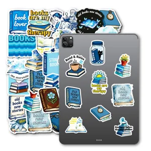 Ästhetische blaue Buch Aufkleber Set, wasserdichte Vinyl Dekoration Sticker für Tagebuch.