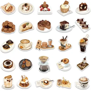 50 Pcs cute cartoon sweet coffee dessert stickers waterproof DIY decal for phone luggage