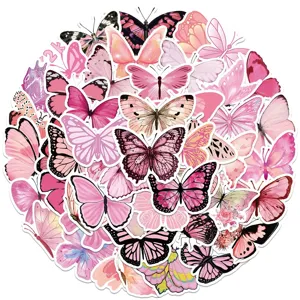 Pack d'autocollants papillon rose, stickers DIY étanches esthétiques pour carnet et tasse.