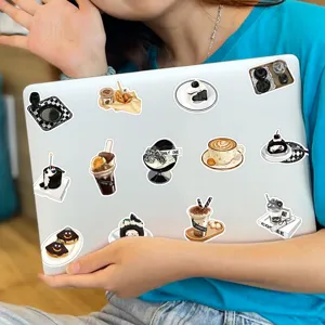 Aesthetic coffee and dessert laptop stickers, waterproof vinyl decal pack for luggage, phone, and journal.