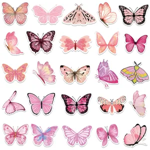 Joli ensemble d'autocollants papillon aquarelle rose pour journal bouteille d'eau DIY étanche