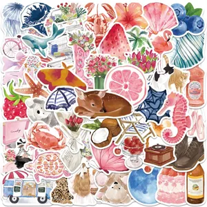 Cartoon Watercolor Diary Stickers Aesthetic PVC Waterproof Decals For Notebook Phone Water Bottle DIY Hand Ledger Decor
