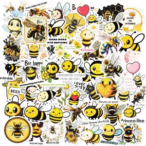 Cute Bee Theme Cartoon English Motivational Stickers Waterproof PVC Decals For Laptop Phone Luggage DIY Decor