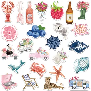 Colorful watercolor aesthetic stickers set for journaling, DIY crafts, laptop and water bottle.