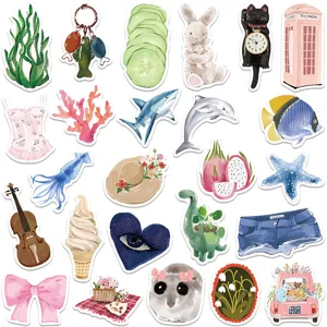 Colorful watercolor cartoon stickers set for diary notebook phone DIY crafting decoration cute designs